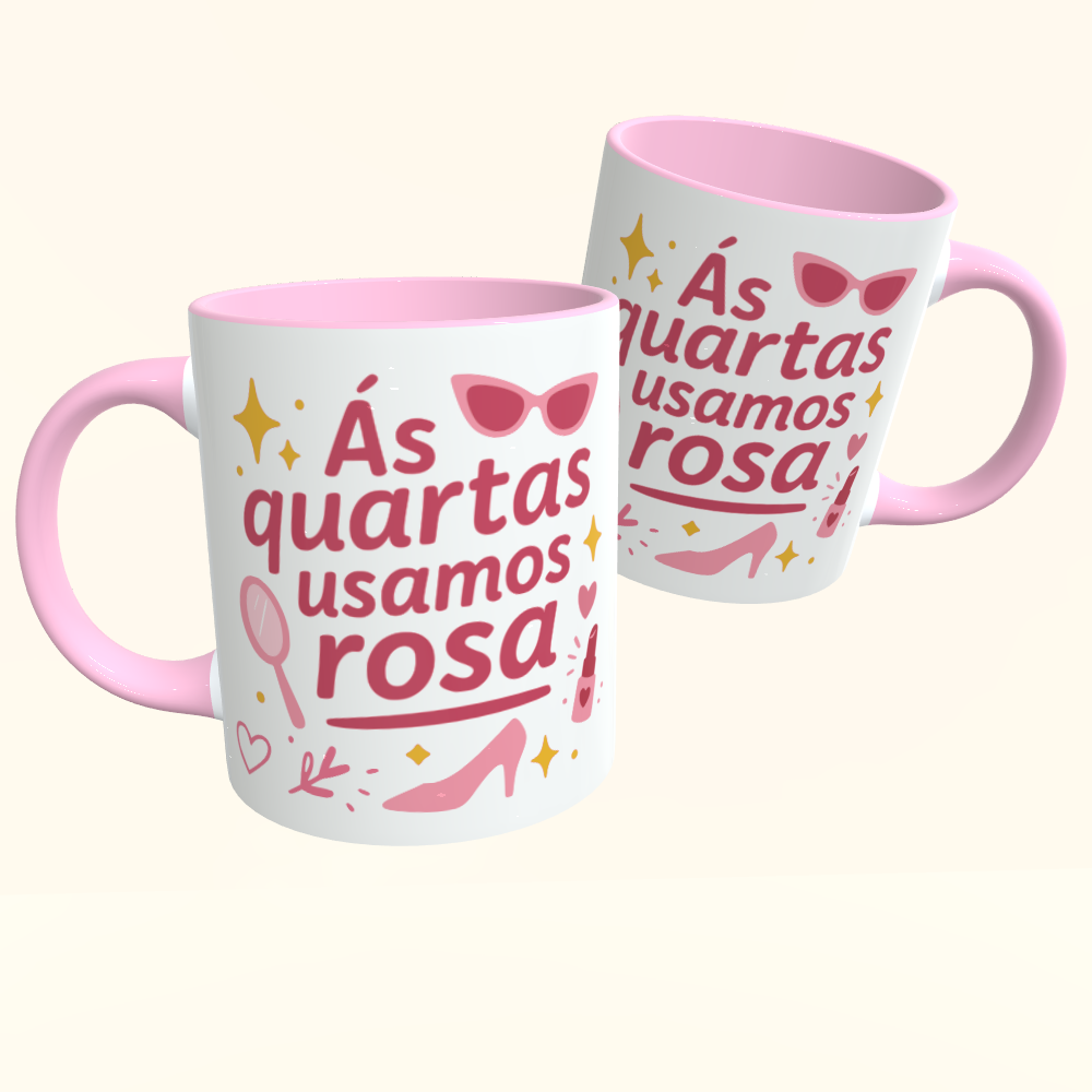 Caneca de Cerâmica Às Quartas Usamos Rosa